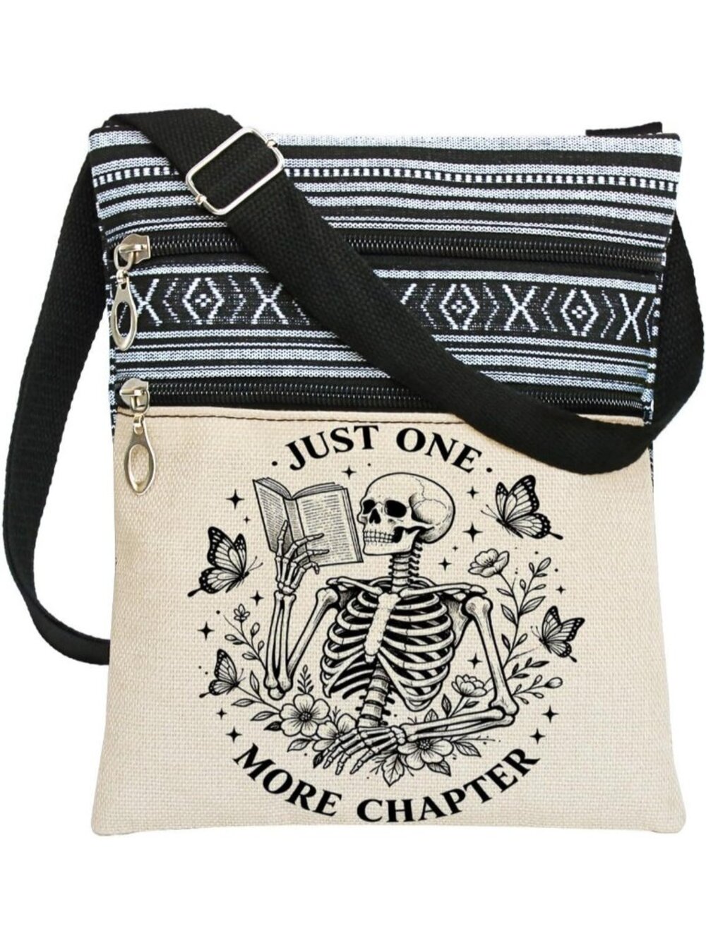 Womens Cream Black Halloween Pumpkin Bat Goth Skull Witch Shoulder Crossbody Bag